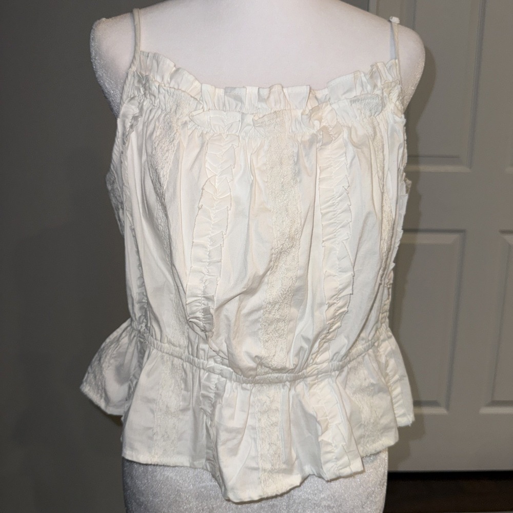 Sim & Sam White Lace Milkmade Cropped Top Peplum Ruffle Size XL Women's